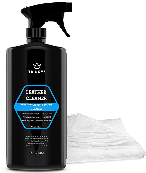 Leather Nova Cleaner for Couch, Car Interior, Bags, Jackets, Saddles. Safe for use in Home or Car, Microfiber Included 18oz TriNova