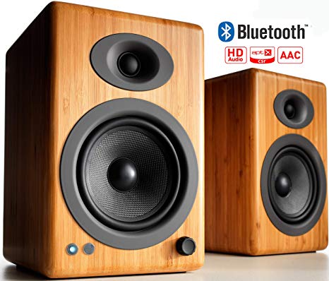 Audioengine A5  150W Wireless Powered Bookshelf Speakers, Bluetooth aptX HD 24 Bit DAC, Built-in Analog Amplifier & Remote Control