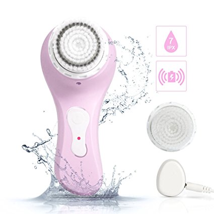 Sonic Facial Brush,Professional Electric Face Brush 2 In 1 Waterproof Protable Wireless Charging Cleaning brush for All Skin Exfoliating Deep Cleaning (Pink)