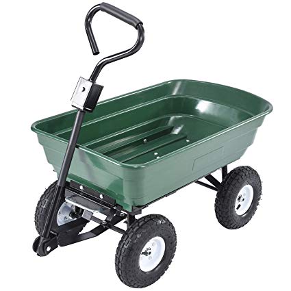 SUNCOO Dump Cart Wagon Trailer Garden Yard Steel Cart Heavy-Duty 660-lbs Capacity, Green