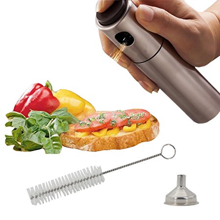 Kyerivs Stainless Steel Olive Oil Sprayer Vinegar Sprayer Barbecue Marinade Spray Bottle for Cooking Barbecue Salad Baking,Including 1 Stainless Steel Mini Funnel, 1 Cleaning Brush