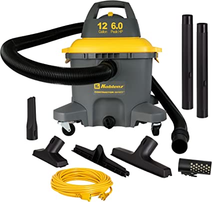 Koblenz Contractor Wet/Dry Vac, 12 Gallon 6.0HP, 35 Ft Grounded Elec Cord, Gray Yellow (WD-12 C4)