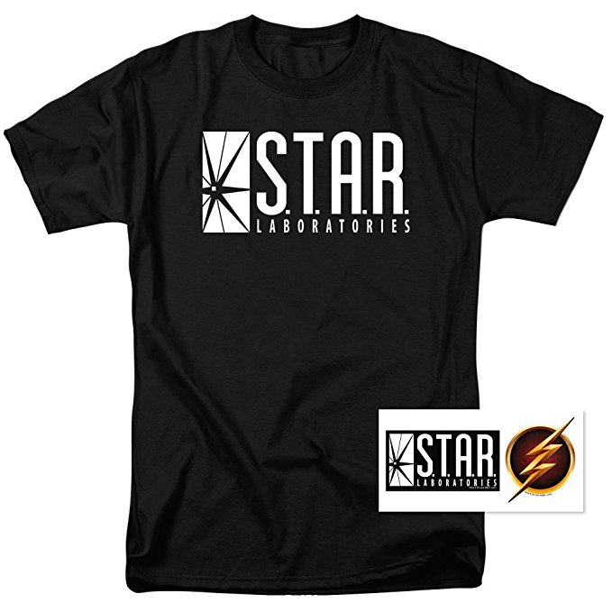 Flash Superhero STAR Labs T Shirt and Exclusive Stickers