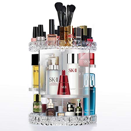 Cozihoma Acrylic Makeup Organizer Multi-Function Acrylic Carousel Makeup Holder Cosmetic Storage Fits for Lots of Cosmetics and Accessories (Rotate)