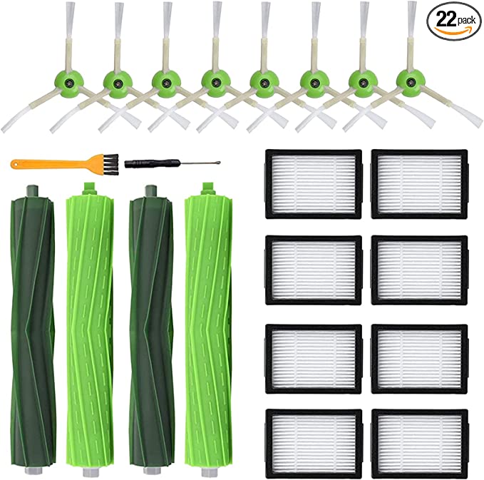 Replacement Parts for iRobot Roomba i7 i7  i3 i3  i4 i4  i6 i6  i8 i8  E5 E6 E7 &J7 J7  Vacuum Cleaner,2 Set Rubber Brushes,8 HEPA Filters, 8 Side Brushes