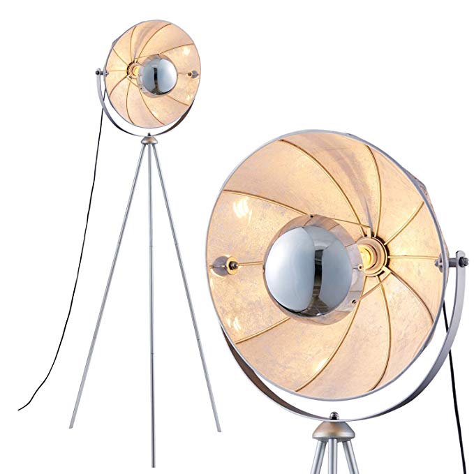 Mid Century Modern Tripod Floor Lamp, Standing Light with Chrome Shade for Living Rooms and Bedrooms [Archiology]