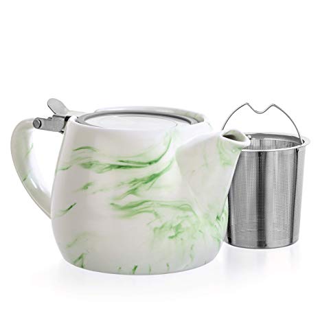 Tealyra - Marble Porcelain Teapot Lime - 22-ounce (2-3 cups) - Unique Design - Extra-Fine Infuser and Stainless Steel Lid - Infuse Loose Leaf Tea or Bags - 650ml