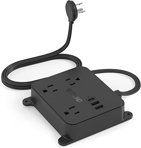 Flat Plug Power Strip - TROND 5FT Ultra Thin Extension Cord with 3 USB Charger, 3 AC Outlets Desktop Charging Station, Wall Mount, Compact for Cruise Ship, Travel, Home, Dorm Room Essentials