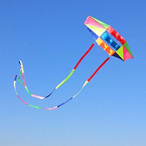 Beach Kites for Adults Large with Long Tail, 98 inches Super Easy Flyer 3D Rainbow Box Kites, Come with 49 Feet Multi Colors Tails x 2, 300 ft Kite String & Handle