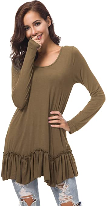 Urban CoCo Women's Casual T-Shirt Solid Long Sleeve Tunic Tops