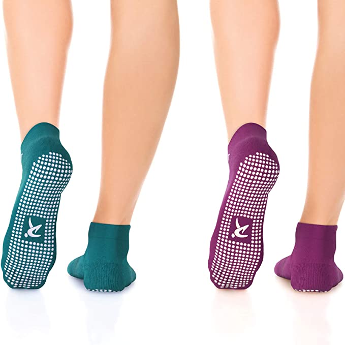 Non Slip Anti Skid Grip Socks (2 Pairs) (Perfect for Pilates, Yoga, Barre, Dance, Martial Arts, Trampoline, Fitness, Hospital, Rehab, Home & Body Balance)