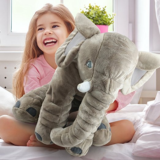 Giant Stuffed Elephant Toy Pillow - Cute Soft Plush Cuddly Fabric -Great Gift Idea for Kids & Adults