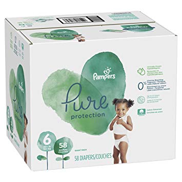 Pampers Pure Disposable Baby Diapers, Hypoallergenic and Fragrance Free Protection, Size 6, 58 Count, Giant