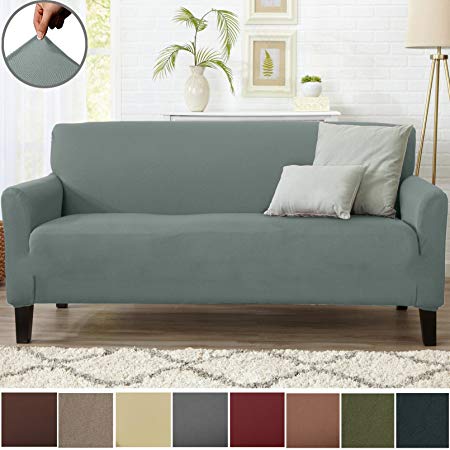 Home Fashion Designs Form Fit Stretch, Stylish Furniture Cover/Protector Featuring Lightweight Twill Fabric. Dawson Collection Basic Strapless Slipcover Brand. (Sofa, Harbor Mist)