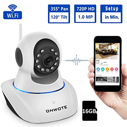[16GB SD Card Pre-installed]Onwote 720P HD 355° Pan 120° Tilt Wireless IP Security Camera with Night Vision, 1.0 MP Two Way Audio Indoor Home Surveillance WiFi Camera with Motion Alerts