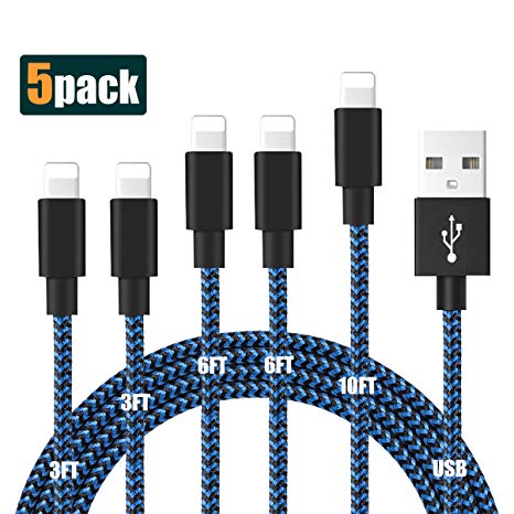 Lightning Cable, MFi Certified iPhone Charger Cable Nylon Braided USB Charging & Syncing Cable Compatible with iPhone XS MAX XR X 8 8 Plus 7 7 Plus 6s 6s Plus 6 6 Plus and More