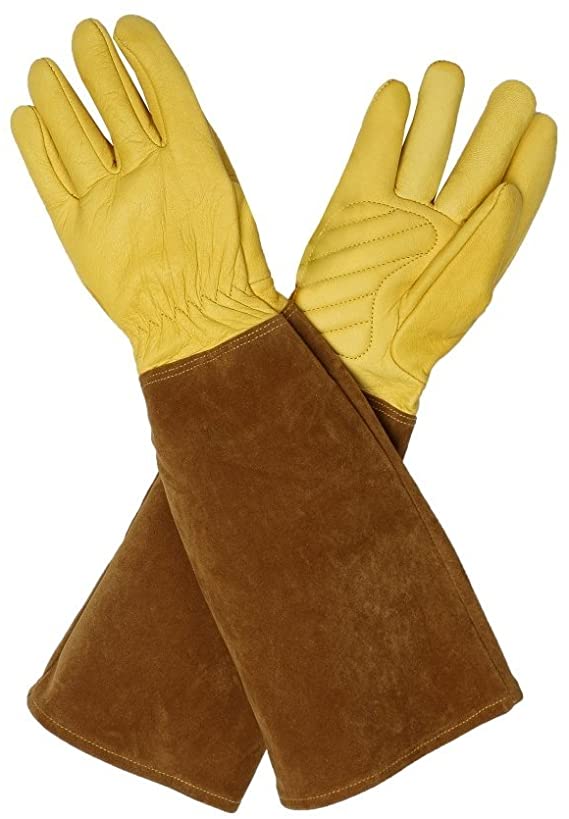 Rose Pruning Gloves Gauntlet Goatskin Leather Gardening Gloves Riggers Gloves Welding Gloves Cactus Gloves Gardening Arm Protectors Garden Gifts For Men And Women(HCT08) (Large)