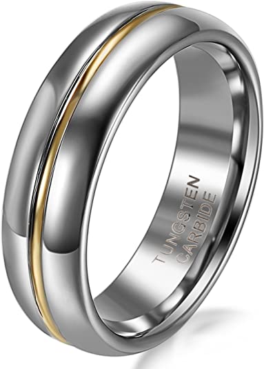 JewelryWe 6mm Two Tone Womens Gold Groove Inset Tungsten Carbide Rings Anniversary/Engagement/Wedding Bands
