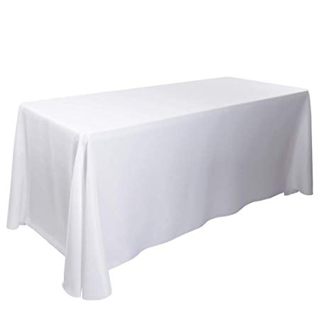 E-TEX 90 x 156-Inch Oblong Tablecloth, 100% Polyester Washable Table Cloth with Round Corner for 8Ft. Rectangle Table, White