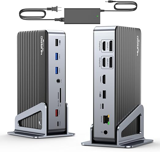 DisplayLink Docking Station 3 Monitors with 120W Power Adapter, 4URPC Triple 4K@60Hz USB C Laptop Dock for Windows and MacBook Pro Air, 3X HDMI, 2X DP, USB-C 3.1, 5X USB-A, Ethernet, Audio, SD/TF