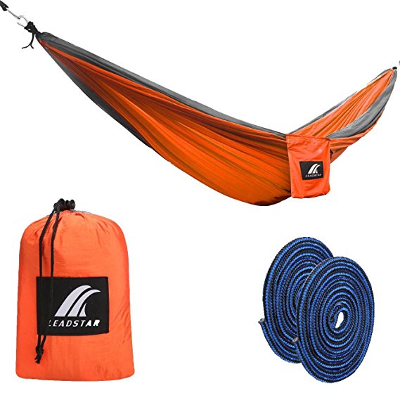 Double Hammocks, 210T Parachute Nylon Portable Ultralight Camping Hammocks for Backpacking, Travel & Outdoors (Orange/Grey)