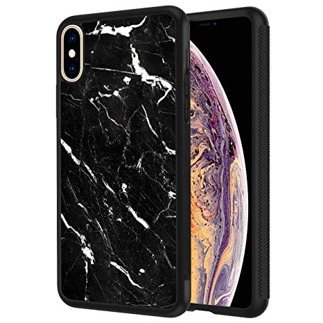 POKABOO iPhone Xs MAX Case, [Scratch Resistance   Shock Absorption] Slim Flexible Protective Silicone Cover Phone Case for iPhone Xs MAX 6.5 inch - Black Marble