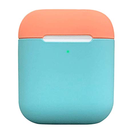 Protective Airpods Case [Front LED Visible][Supports Wireless Charging][Made of 2 Pcs] Shock Proof Soft Skin for Airpods Charging Case 1&2 (Ice Blue/Flamingo)