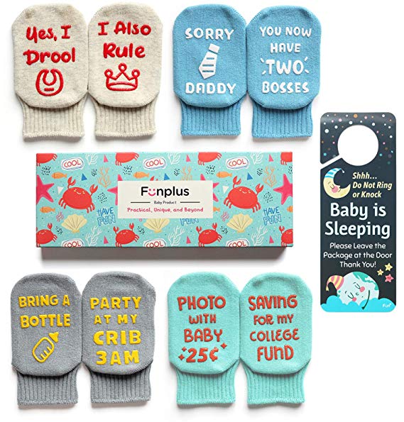 Funplus/Fun  Christmas Baby Socks Gift Baby Shower and Newborn Present Cute and Funny Quote 4 Pair Set Anti-Skid 3-12 Months