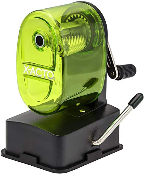 X-Acto 2012687-GRN Bulldog Vacuum Wall Mount Manual Pencil Sharpener, Green, See-through Receptacle, Affix to Any Nonporous Surface, X-ACTO Hardened Helical Cutter