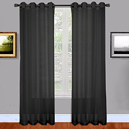 Warm Home Designs Sheer Window Curtains with Grommet Top, 2 Panels 54-Inch-by-84-Inch - Black, 84