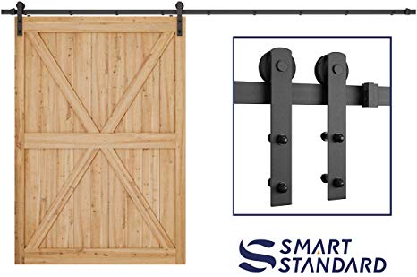 SMARTSTANDARD 12ft Heavy Duty Sturdy Sliding Barn Door Hardware Kit - Smoothly and Quietly - Easy to Install - Includes Step-by-Step Installation Instruction Fit 72" Wide Door Panel(I Shape Hanger)