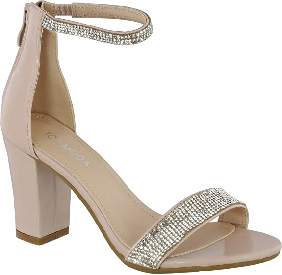 TOP Moda Womens Hannah-1 Platform Chunky Heel Metallic Glitter Party Ankle Strap High Heel Sandal