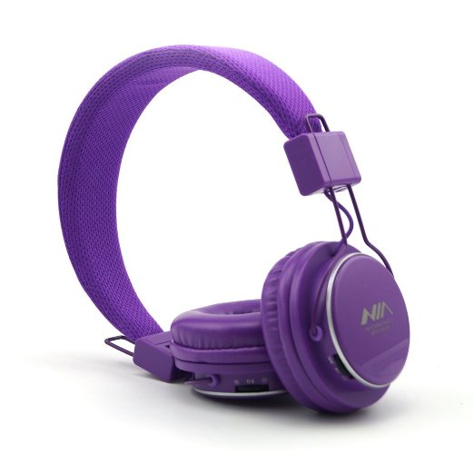GranVela® A809 Lightweight Foldable Stereo Headphones Adjustable Headband Kids Headsets with Built-in FM Radio, Micro SD Card Player,3.5mm Jack for iPhone, iPad, Android, PC and More (Purple)