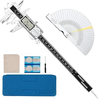 Digital Caliper, (ABS) Absolute Scale Caliper 8in, IP54 Electronic Measuring Tool, Inch/MM/Fraction, Auto-Off LCD Stainless Steel Waterproof Micrometer Vernier Caliper, with Feeler Gauges