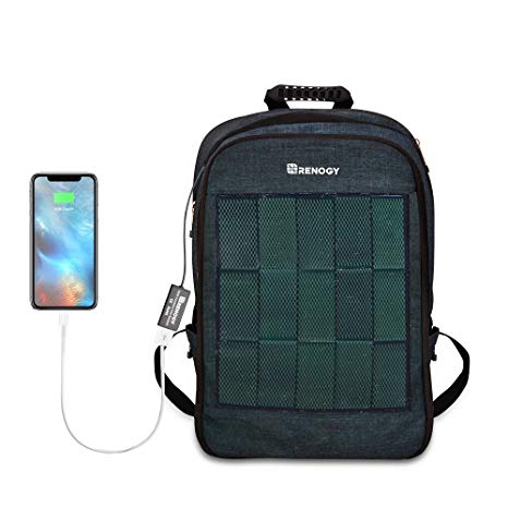 Renogy Solar Panel Powered Backpack Water Resistant Laptop Bag 20L Capacity 5.6W with USB Charging Port Catonic Dyed Polyster for Business Travelling Hiking iPhone Samsung iPad 15.6 Inch Notebook