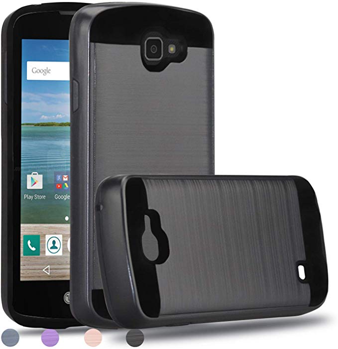 LG Optimus Zone 3 Case,LG VS425PP Case,LG Spree Case,LG K4 2016 Case,LG Rebel LTE Case,Wtiaw [TPU PC Material] [Brushed Metal Texture] Hybrid Dual Layer Defender Case for LG K4-LS Black