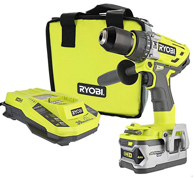 Ryobi P1813 One  18V Lithium Ion 750 Inch Pound Cordless Hammer Drill Power Tool Kit (Includes Battery Charger and Bag)