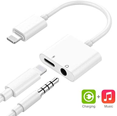 for iPhone Dongle Splitter 3.5 mm Headphone Jack Adapter Charger for iPhone 11/8/8 Plus/7 Plus/X/10/XS/XS Max/XR Earphone Adaptor and Listen to Music 3.5 mm Aux Audio and Charger Adaptor for All iOS