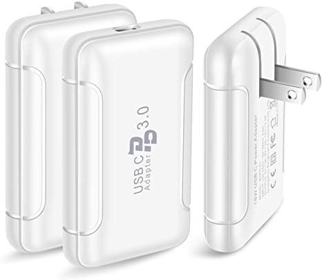 Slim Flat USB Wall Charger, Costyle 3 Pack 18W GaN Tech Extra Compact USB C Type C Fast Charging Power Delivery PD 3.0 Adapter with Foldable Plug Compatible for iPhone 11 Pro Max XR, Pixel 4 3 (White)