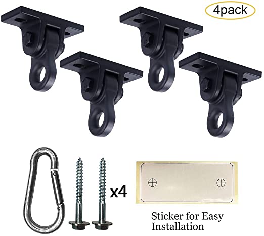 ABUSA Heavy Duty Black Swing Hangers Screws Bolts Included Playground Porch Yoga Seat Trapeze Wooden Sets Indoor Outdoor (4 Pack)