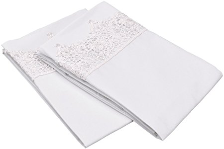 Super Soft Light Weight, 100% Brushed Microfiber, King, Wrinkle Resistant, White 2-Piece Pillowcase Set with Regal Lace Hem Detail