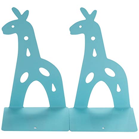 Fasmov Giraffe Bookends Nonskid Bookends,1 Pair (Blue)