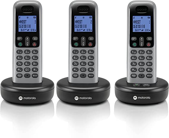 Motorola Voice Cordless Phone System w/ 3 Digital Handsets   Answering Machine, Remote Access, Call Block - Dark Grey (T613)