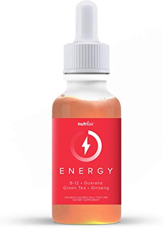Nutriair Natural Energy Orange Flavored Supplement - No Added Caffeine Herbal Tincture, Ashwagandha Liquid Blend & B12 Drops - Help to Stay Awake, Alert, and Enegized (60 ml)
