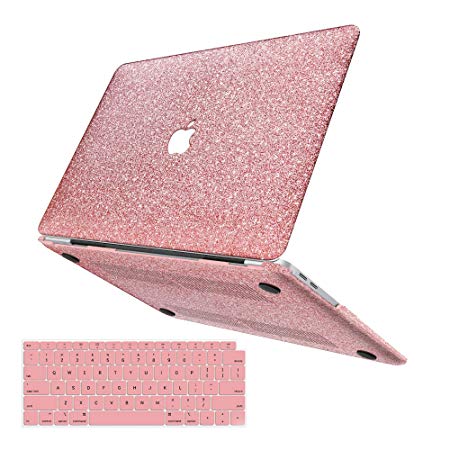 MacBook Air 13 Inch Case 2018 Release A1932, Anban Glitter Bling Smooth Protective Laptop Shell Slim Snap On Case with Keyboard Cover Compatible for MacBook Air 13" with Retina Display, Rose Gold