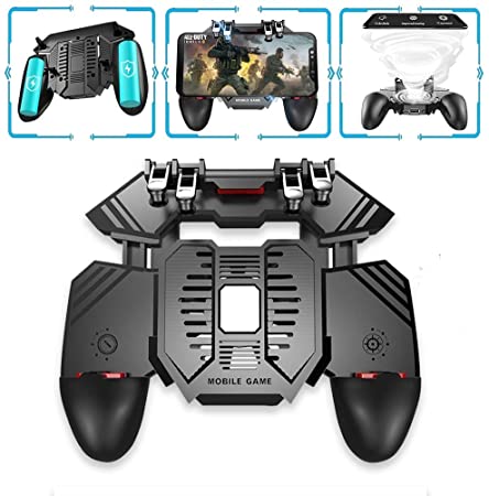 AK77 Sixth Generation 4 Triggers [6 Finger Operation] Mobile Game Controller Shooter Trigger Cooling Fan Power Bank Game Joystick 3 In1 for PUBG/Call of Duty/Fotnite (4000mAh)