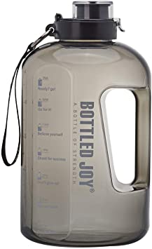 BOTTLED JOY Half Gallon Water Bottle, BPA Free 75oz Large Water Bottle Hydration with Motivational Time Mark Leak-Proof Drinking 2.2L Water Bottle for Camping Workouts and Outdoor Activity