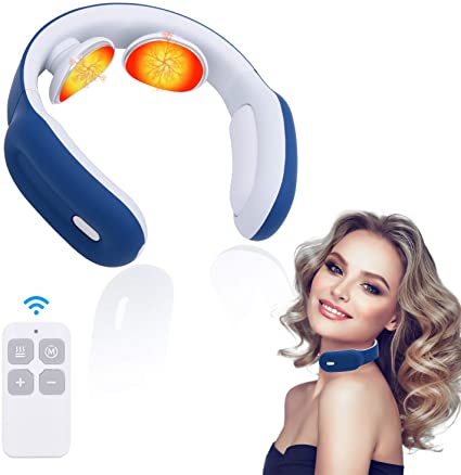 Neck Massager, Intelligent Electric Pulse Neck Massager with Heat, Cordless Pain Relief Relax Massage Equipment with 3 Modes 15 Speeds Smart Massage for Home, Outdoor, Office and Travel(Blue)