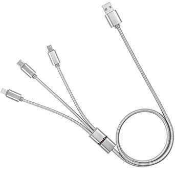 USB Type C Cable, Vastar 3.3Ft AD555 3 in 1 Multiple USB Charging Cable with 8 Pin Lighting/ Micro USB /Type C for iPhone 6s, 6, 6 Plus, 5 / 5S/ 5C, Galaxy S2, 3, 4, Nexus 6P, 5X and More