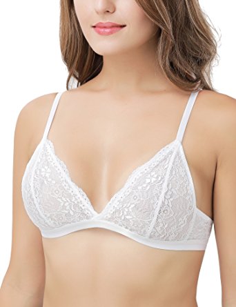 WingsLove Women's Triangle Bra Sexy Semi Sheer Lace Wirefree Non Padded Bralette